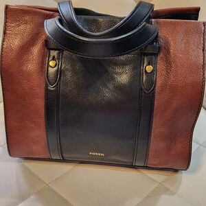 Fossil Kingston Leather Black and Brown Satchel Bag
